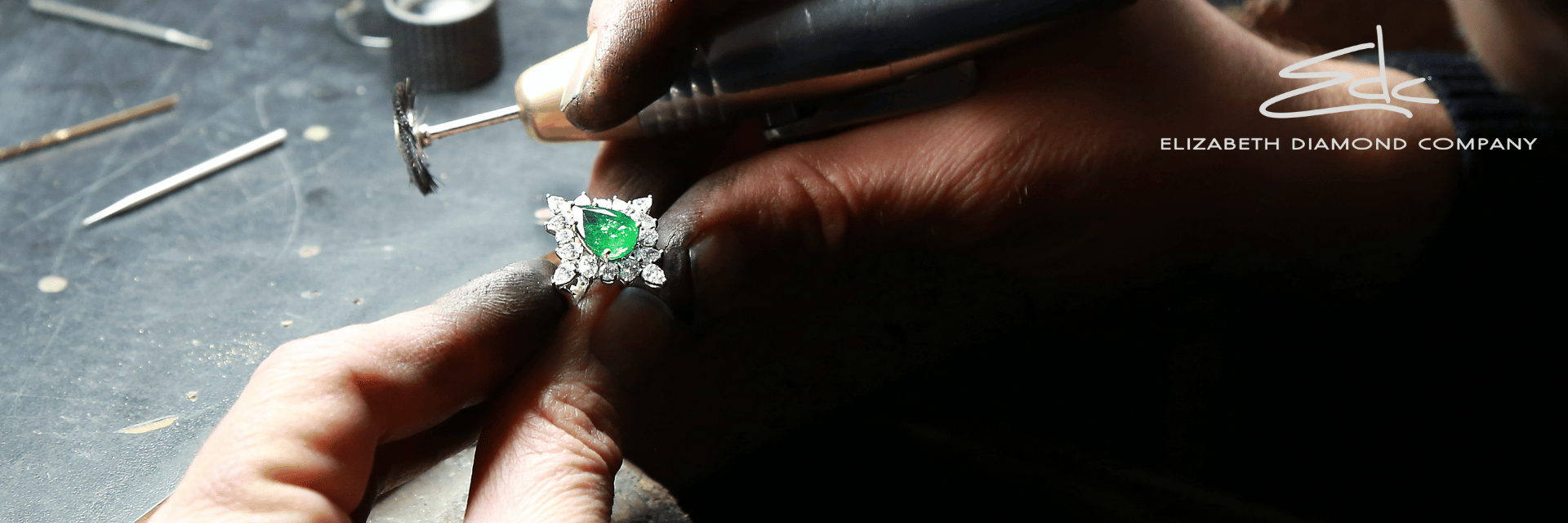Custom Jewelers in Cincinnati - working on a diamond and emerald ring