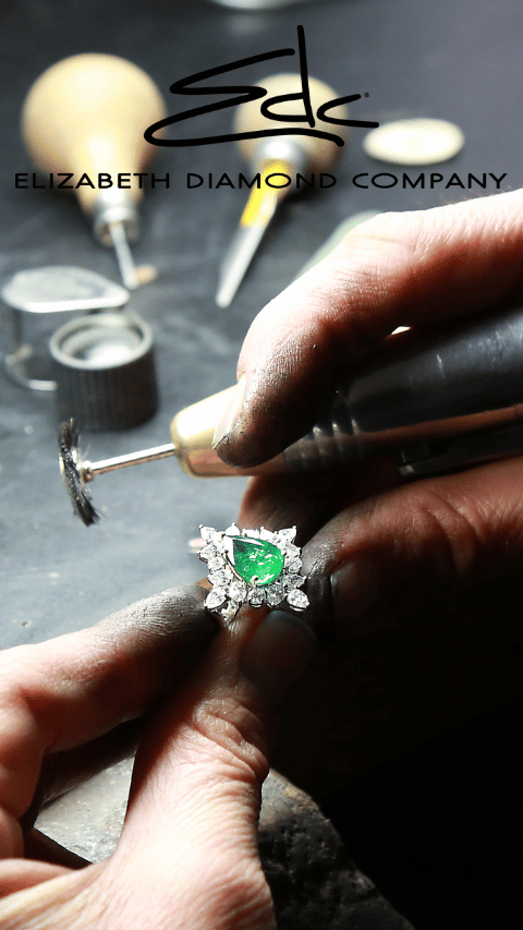 Custom Jewelers in Cincinnati - working on a diamond and emerald ring