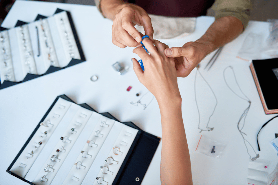 custom jewelers Columbus, Ohio - sizing a custom ring design