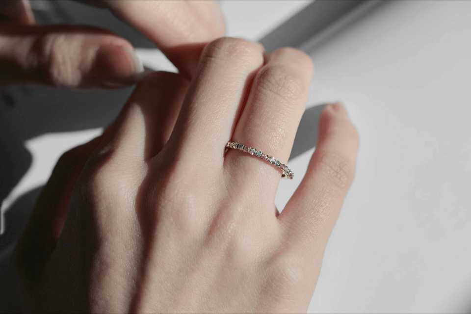 Fashion Rings Cincinnati, OH - woman wearing a diamond and gemstone band