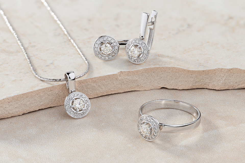 Fine Jewelry Cincinnati, Ohio - diamond necklace, cuff links, and ring set