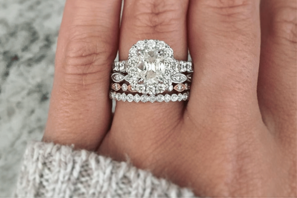Henri Daussi Engagement Ring Dayton OH - with stacked bands