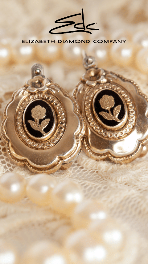 Jewelry Gift Ideas 50th Anniversary - gold earrings and pearls on a lace background