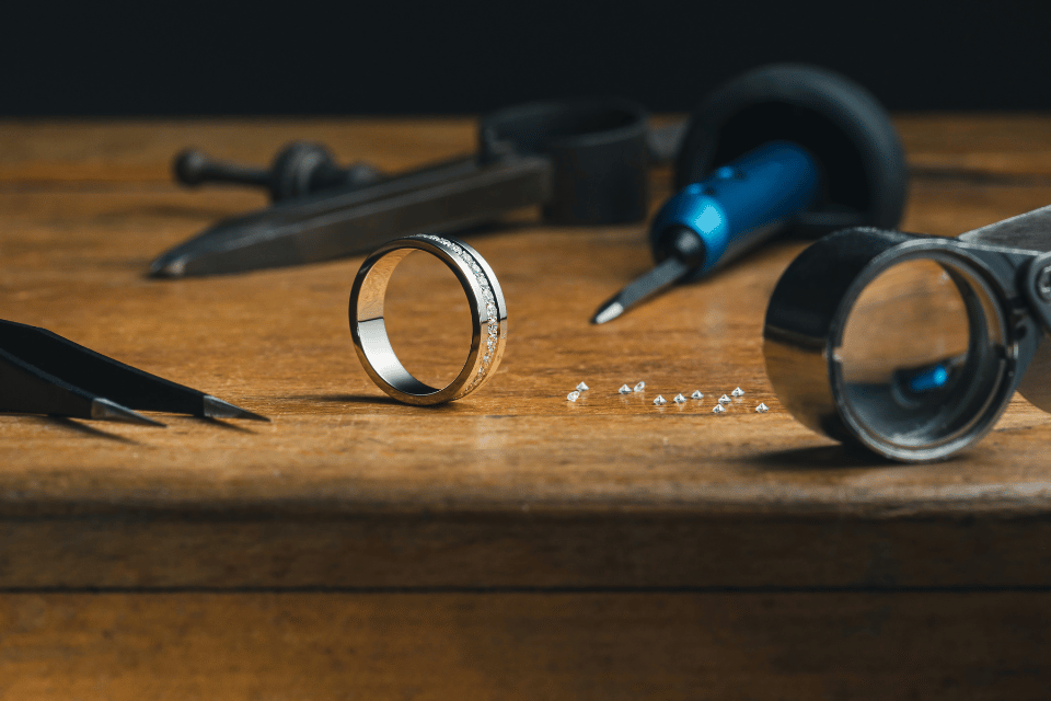 Jewelry Repair near Centerville, Ohio - setting diamonds in a wedding band