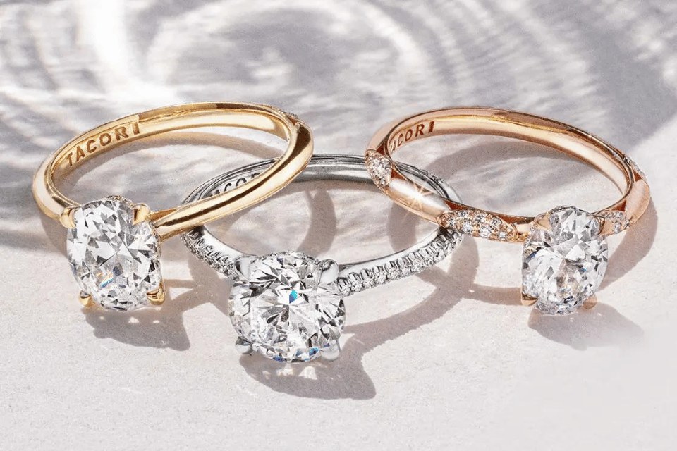 Tacori Engagement Rings in Columbus Ohio - Tacori solitaire rings in yellow, white, and rose gold