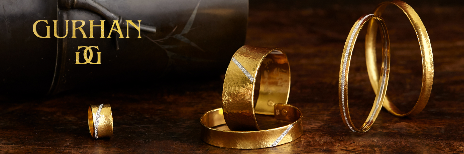 Golden Gurhan Ring and Bangles on a dark gold background