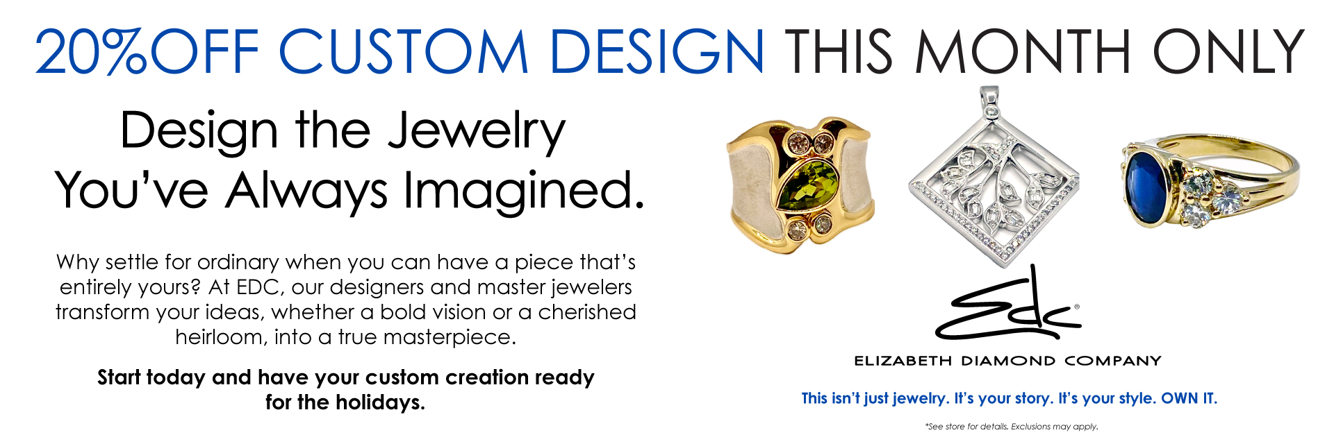 Custom Design October banner featuring custom jewelry