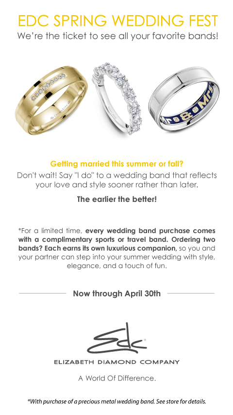 EDC Spring Wedding Fest banner featuring wedding bands