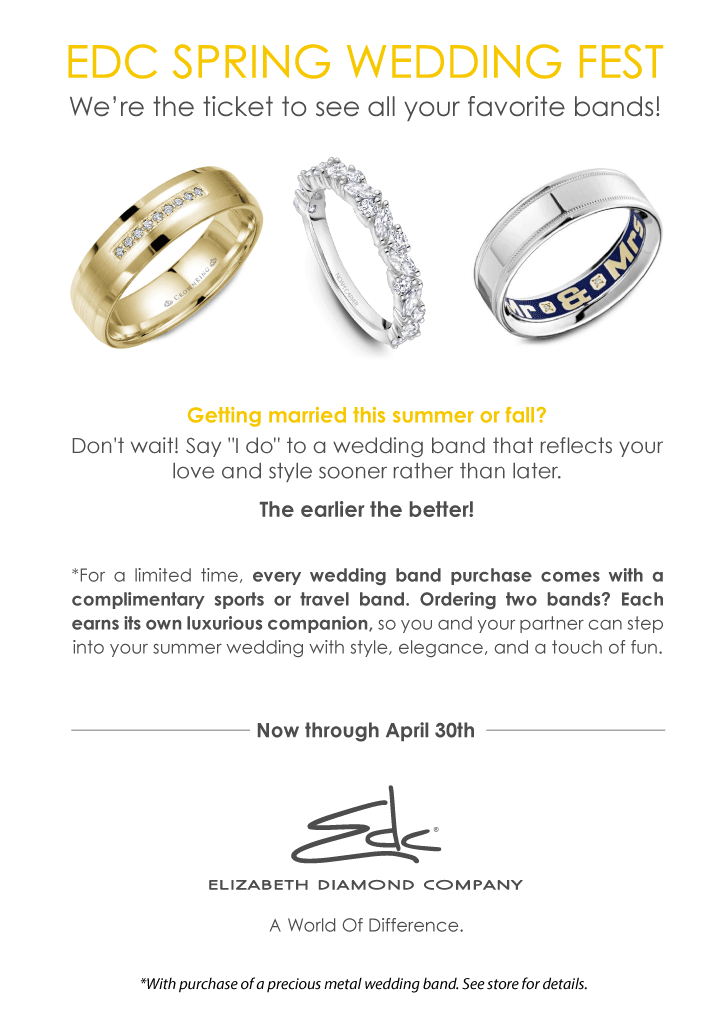 EDC Spring Wedding Fest banner featuring wedding bands