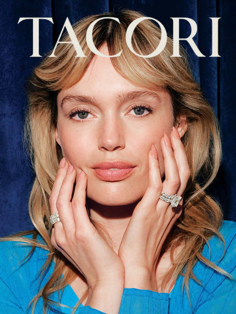 Banner of a gathering of various engagement rings from TACORI